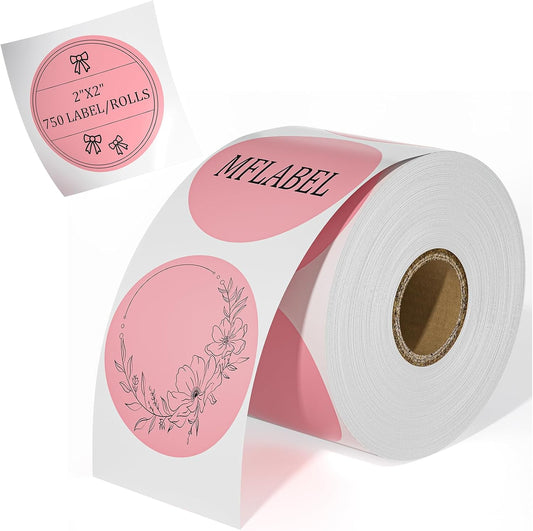MFLABEL 750-Pack Pink Round Labels (2 Inch) - Thermal Printer Sticker Rolls for Shipping, Organizing, Crafts & DIY (Compatible w/Direct Thermal Printers)