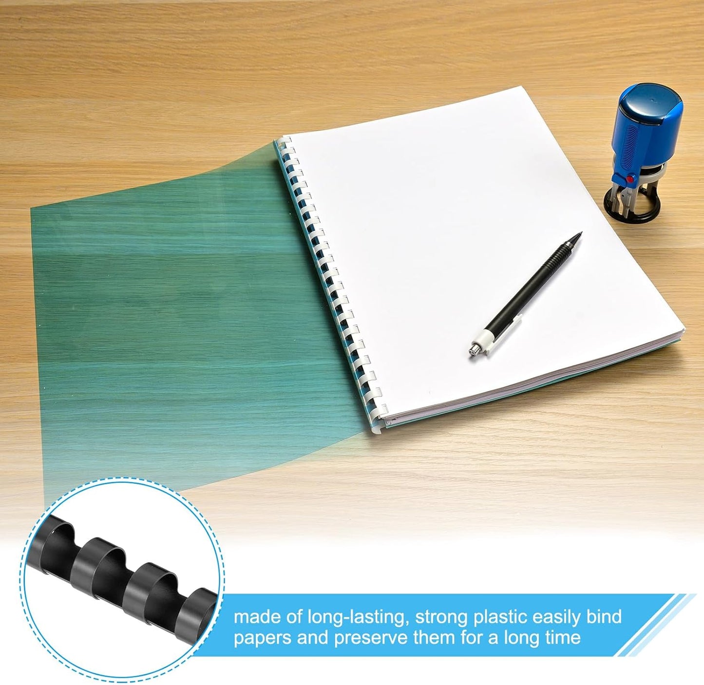 PATIKIL 10mm (3/8") Plastic Binding Combs, 50 Pcs 21 Rings Comb Binding Spines 60 Sheet Capacity Letter Size for Binding Paper Sheets, Black