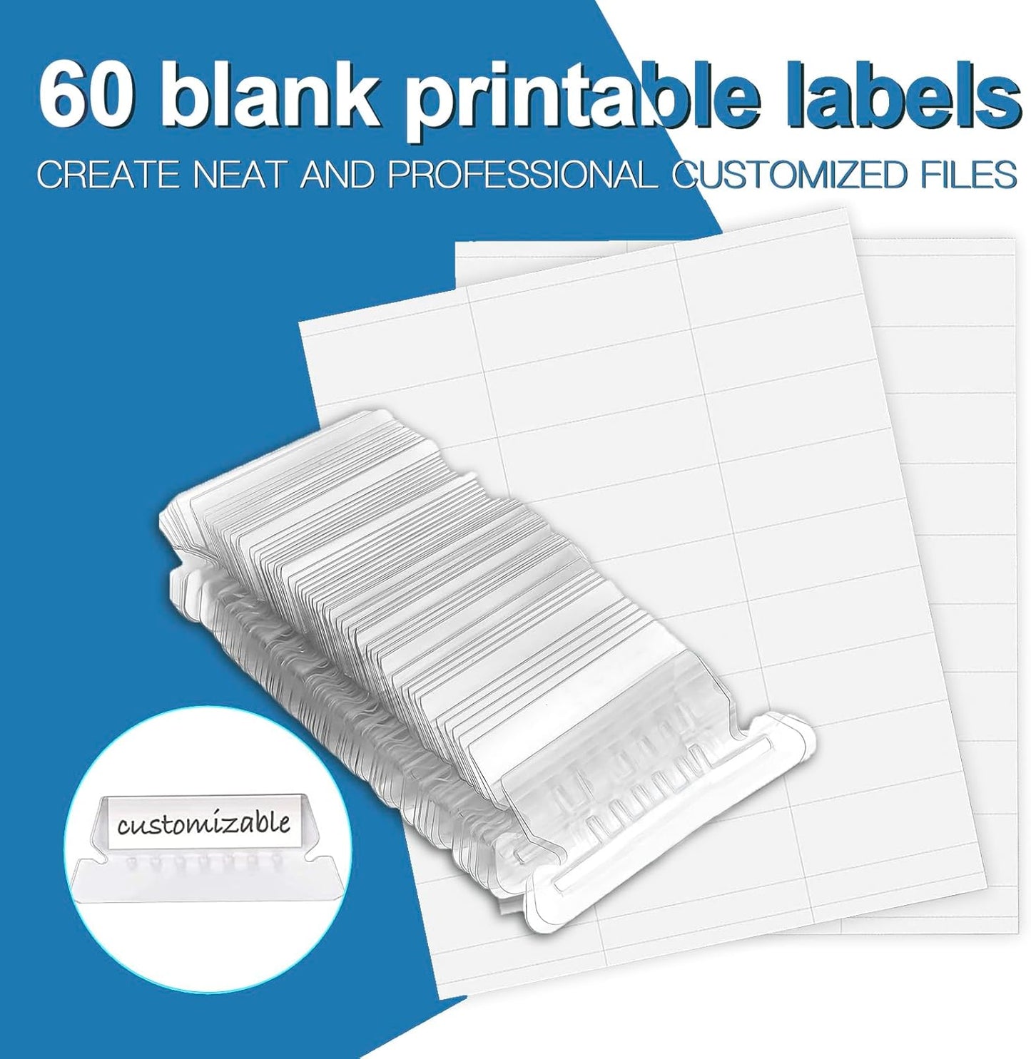 HERKKA Hanging File Folders, 60 Pack Reinforced Letter Size Hanging Folders, Designed for Bulky Files, Filing Cabinet, 1/5-Cut Adjustable Tabs (Lightblue)