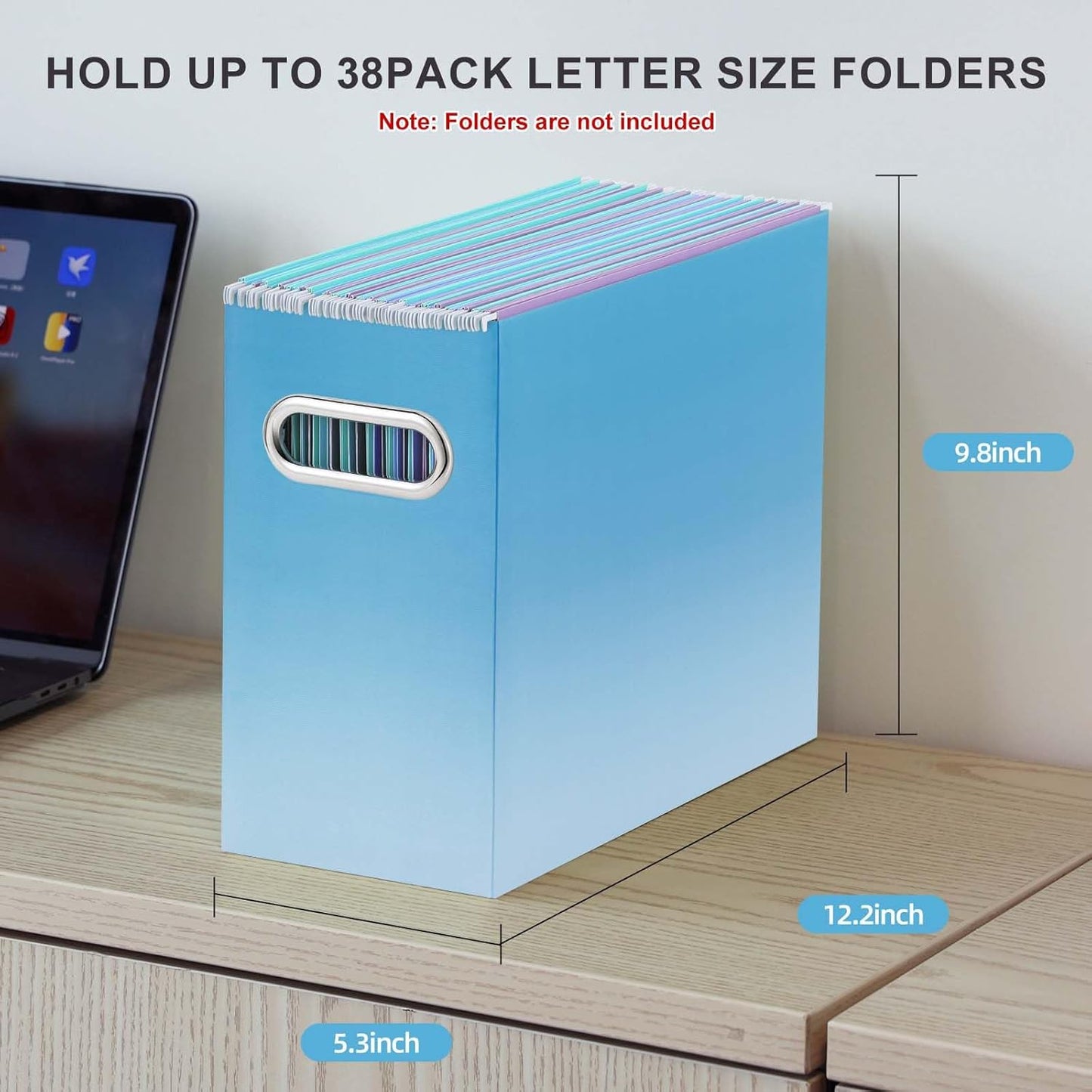 Oterri File Organizer, 2 Packs Small Storage Box, Cardboard File Folder Organizer, Collapsible File Box for Hanging File Folders Letter Size, Portable Filing Organizer (Gradient Light Blue)