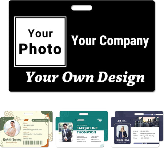 Custom Id Badge Custom Id Card Identification Badges Customizable Personalized Name Badge Customize Name Tag Photo Logo Employee Work Office Volunteer Customized Personal (Add Your Design-Horizontal)