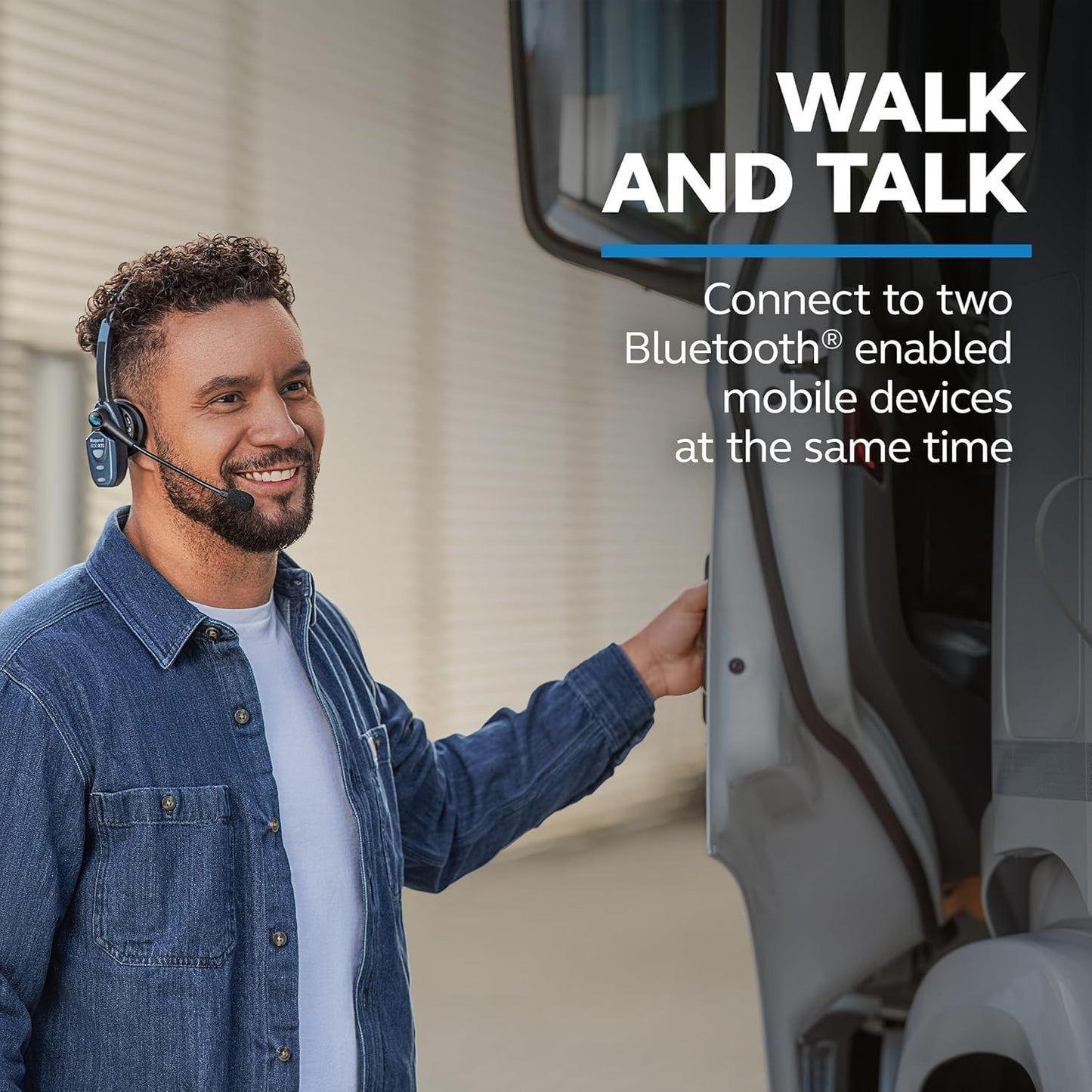 BlueParrott B250-XTS Mono Bluetooth Wireless Headphones 91% Noise Canceling Over Head Trucker Headset with Mic, Lightweight Design with Adjustable Headband, 20 hrs. Talk Time, Blue