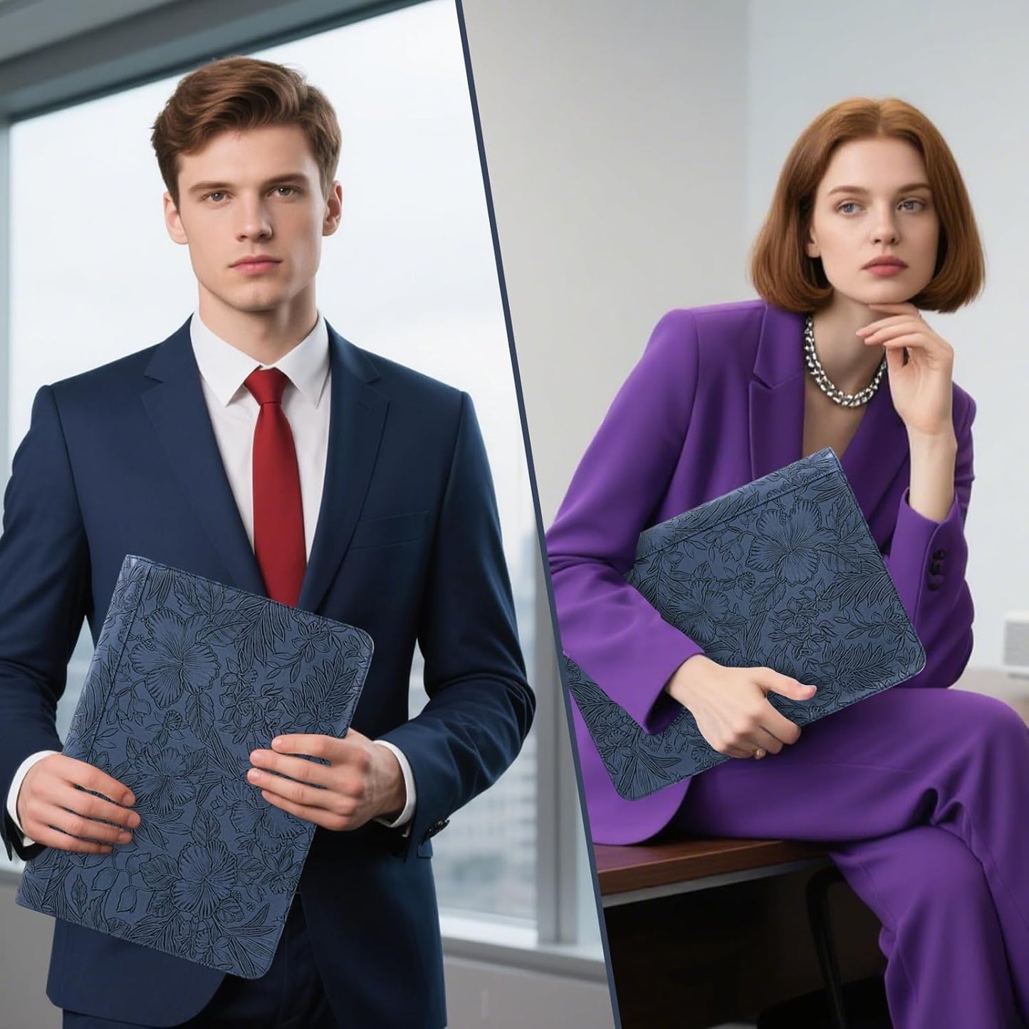 Calfinder 3 Ring Portfolio Binder,PU Leather Padtfolio Binder with Zipper,Padfolios for Women&Men,Professional Business Portfolio Organizer for Resume/Interview, A4 Letter Document Organizer