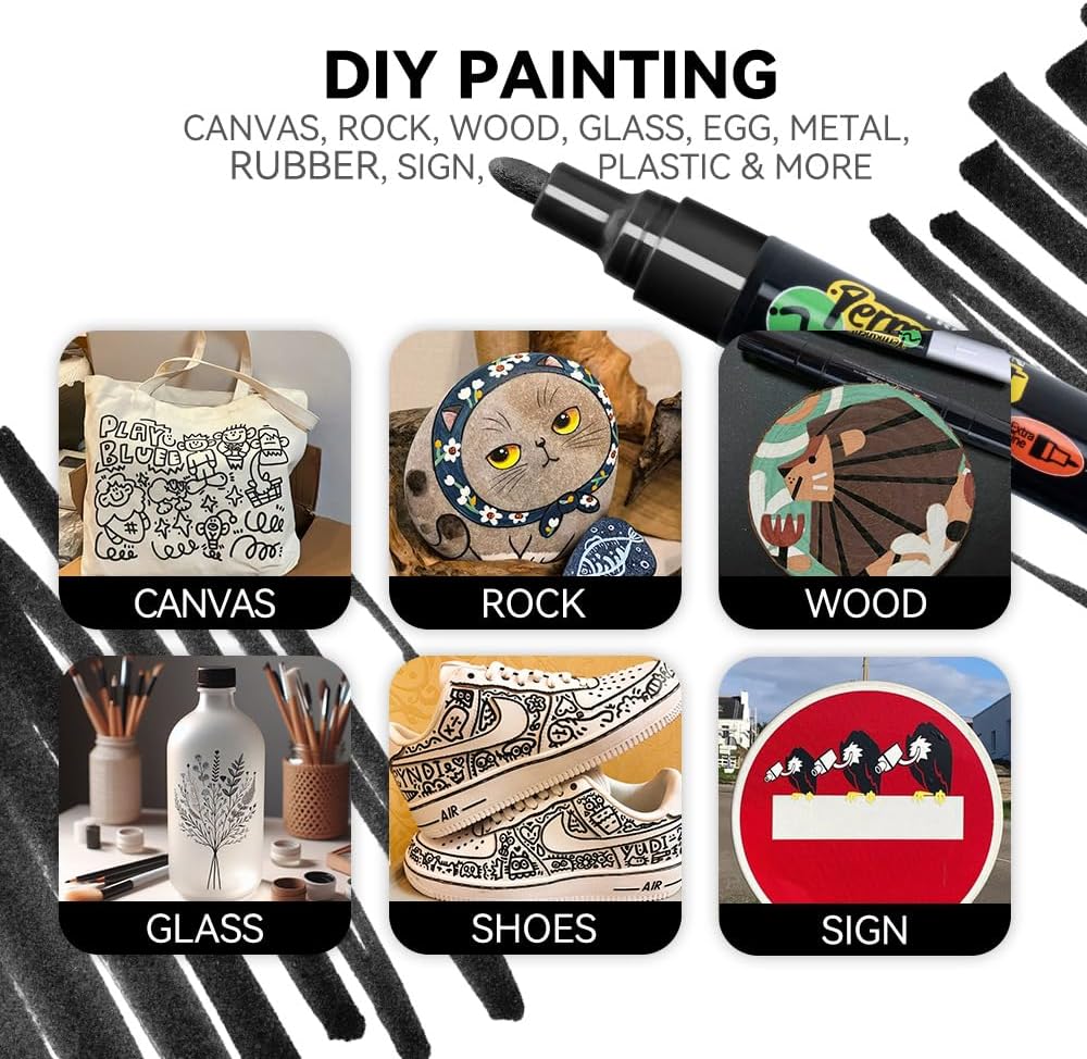 TRANSON 2 Black and 2 White Dual-tip Permanent Paint Markers Oil Based Waterproof