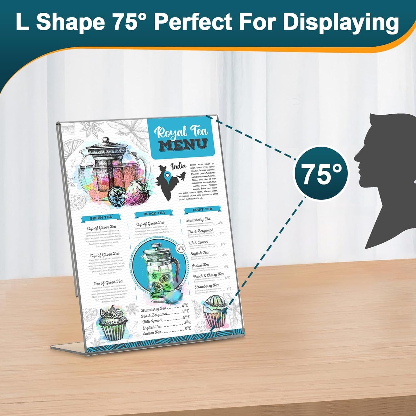 Acrylic Sign Holder 5x7 Inches, 16 Pack Clear Plastic Table Paper Display Stand, L-Shape Vertical Menu Holder Stand, Clear Picture Photo Flyer Display Stand for Restaurants, Store Show, Office Desktop