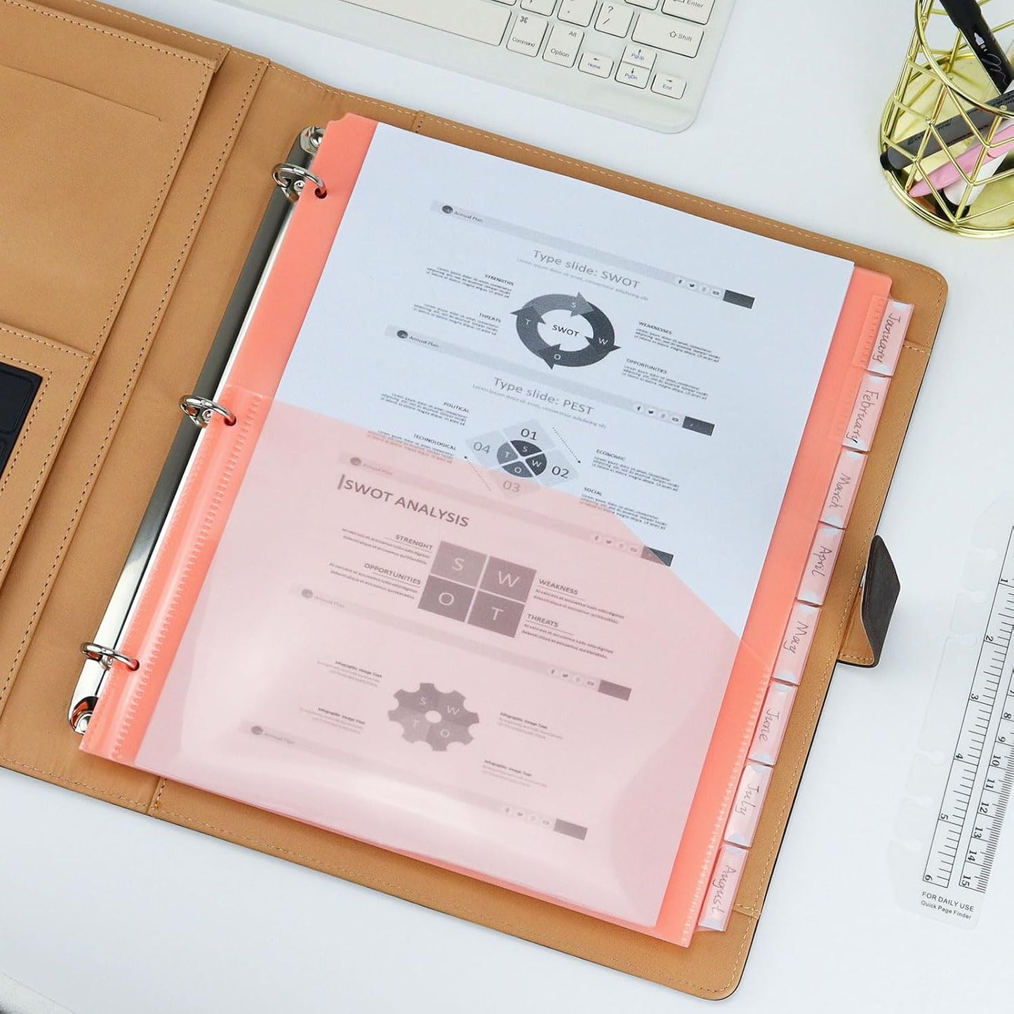 Koqye A4 Dividers for 3 Ring Binder, 8-Tab Purple Folder Dividers with Pockets, Durable Plastic Binder Dividers with Tabs, Plastic Binder Dividers for School & Office Supplies (Orange - 3 Sets)