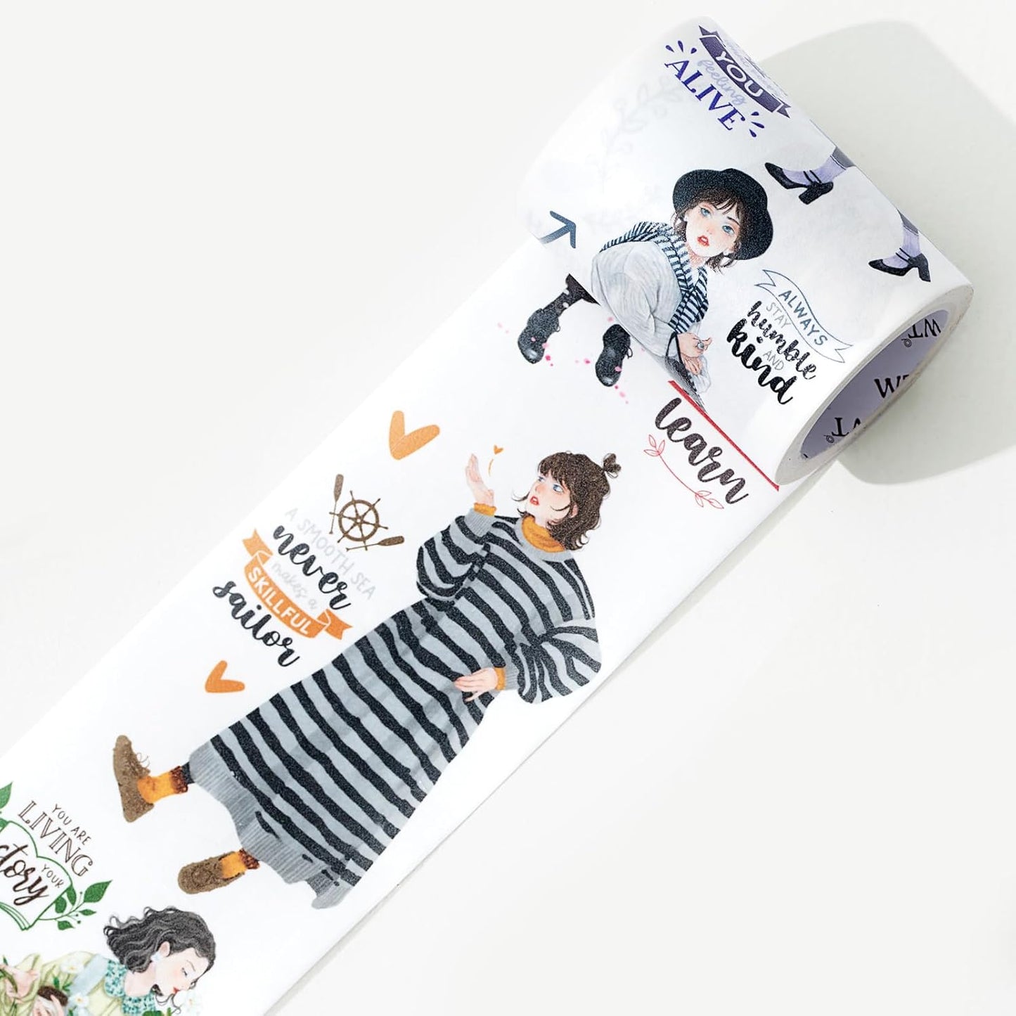 WT First Encounter Wide Washi Tape, Single Roll, Original Designs, Fashion Girls Decorative Tape, Modern Character Figures for Journaling, Bujo Planner Supplies, DIY Paper Tape