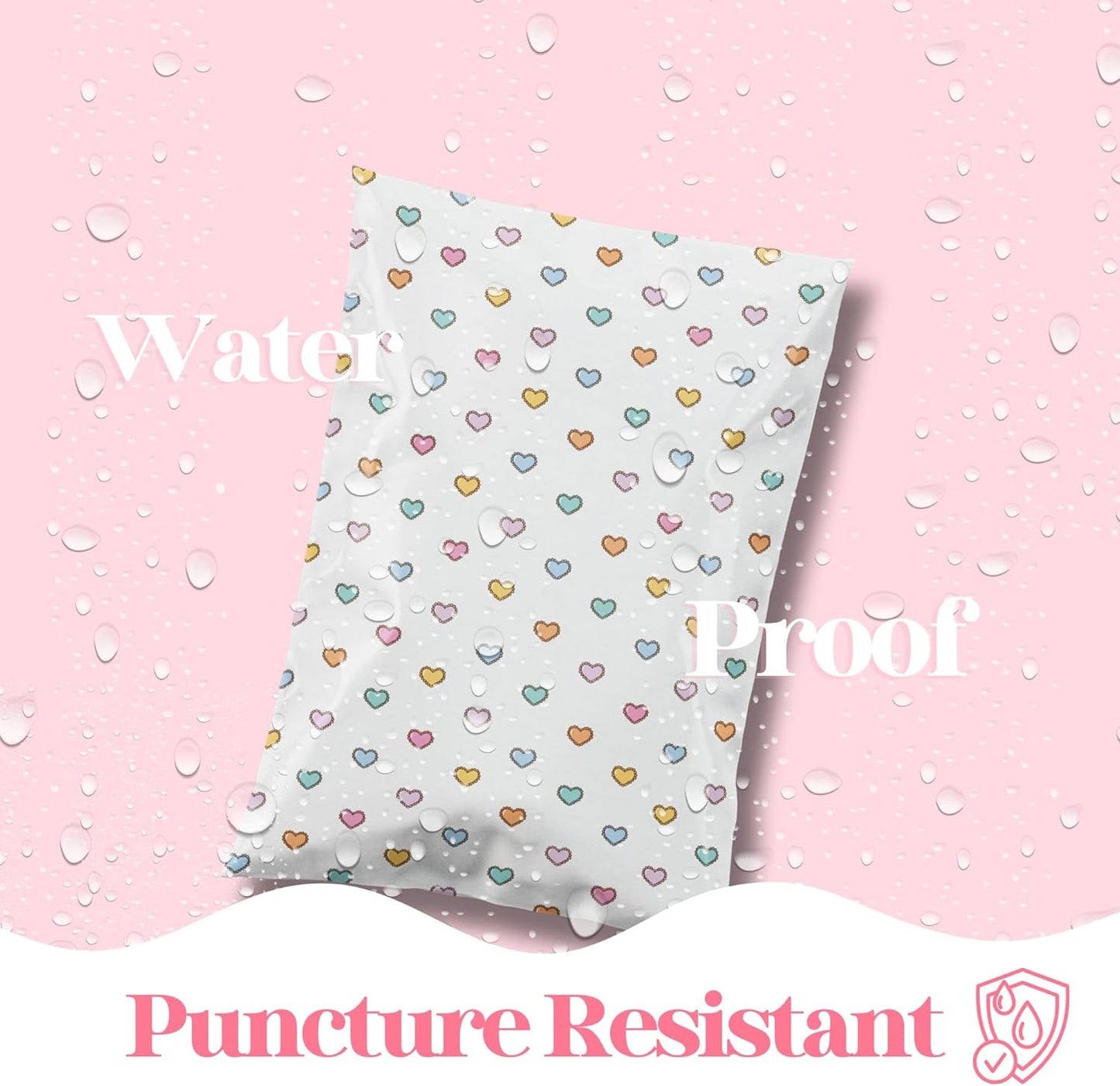 14.5x19 Designer Poly Mailer 100 Pack Heavy Duty Waterproof Self Seal Shipping Bags for Small Business Large Mailing Envelopes Bulk Tear Resistant Packaging Preppy Hearts