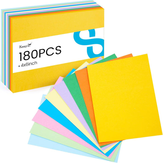 Koogel Index Cards 4x6, 180 Count, Colored Large Index Cards Blank on Both Sides for Back to School, Heavy Notecards Flashcard for Studying Learning Office College Supplies, 9 Assorted Neon Color