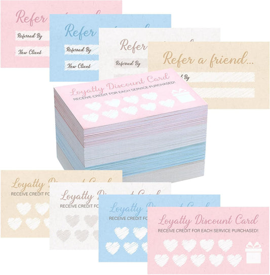 Seajan 200 Pcs Referral and Loyalty Discount Card 3.5 x 2 Inch Punch Cards, Double Sided Loyalty Cards for Small Business Reward Awards for Behavior, 4 Style