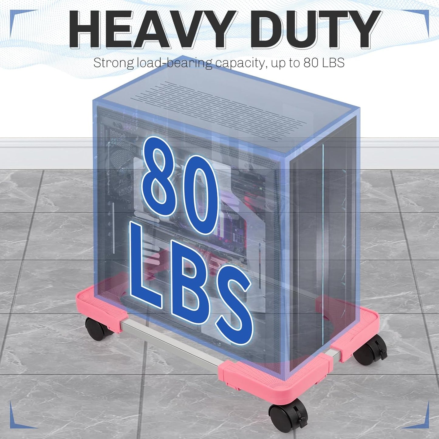 Liitrton Mobile CPU Tower Stand with Ventilation, 4 Locking Casters, Multiple Colors, Fits Most Under Desk Stands for Office Gamers (Pink)