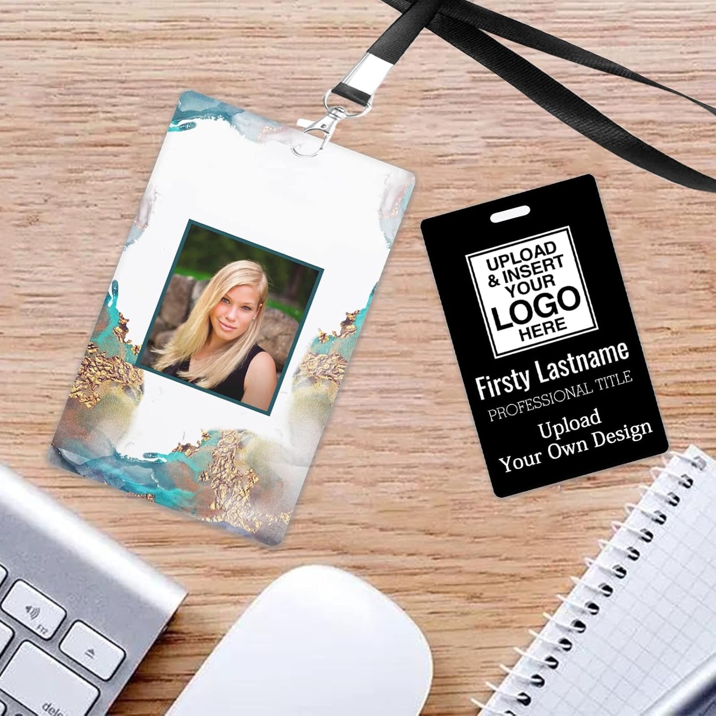 Custom Id Badge, Personalized Employee Photo Identification Card with Lanyard, Durable ID Card for Office Worker Doctor Nurse Student-Vertical-Template10
