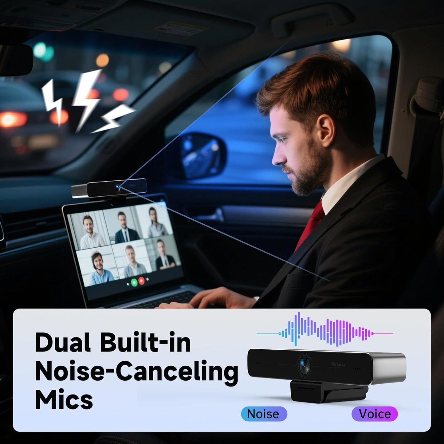 HORION 4K Webcam with Microphone, Auto Framing Camera for PC, 10X EPTZ Zoom, Plug & Play USB 3.0,Video with Dual AI Noise-Canceling Mic, for Video Conference, Streaming, PC/Mac/Linux, HC-5M