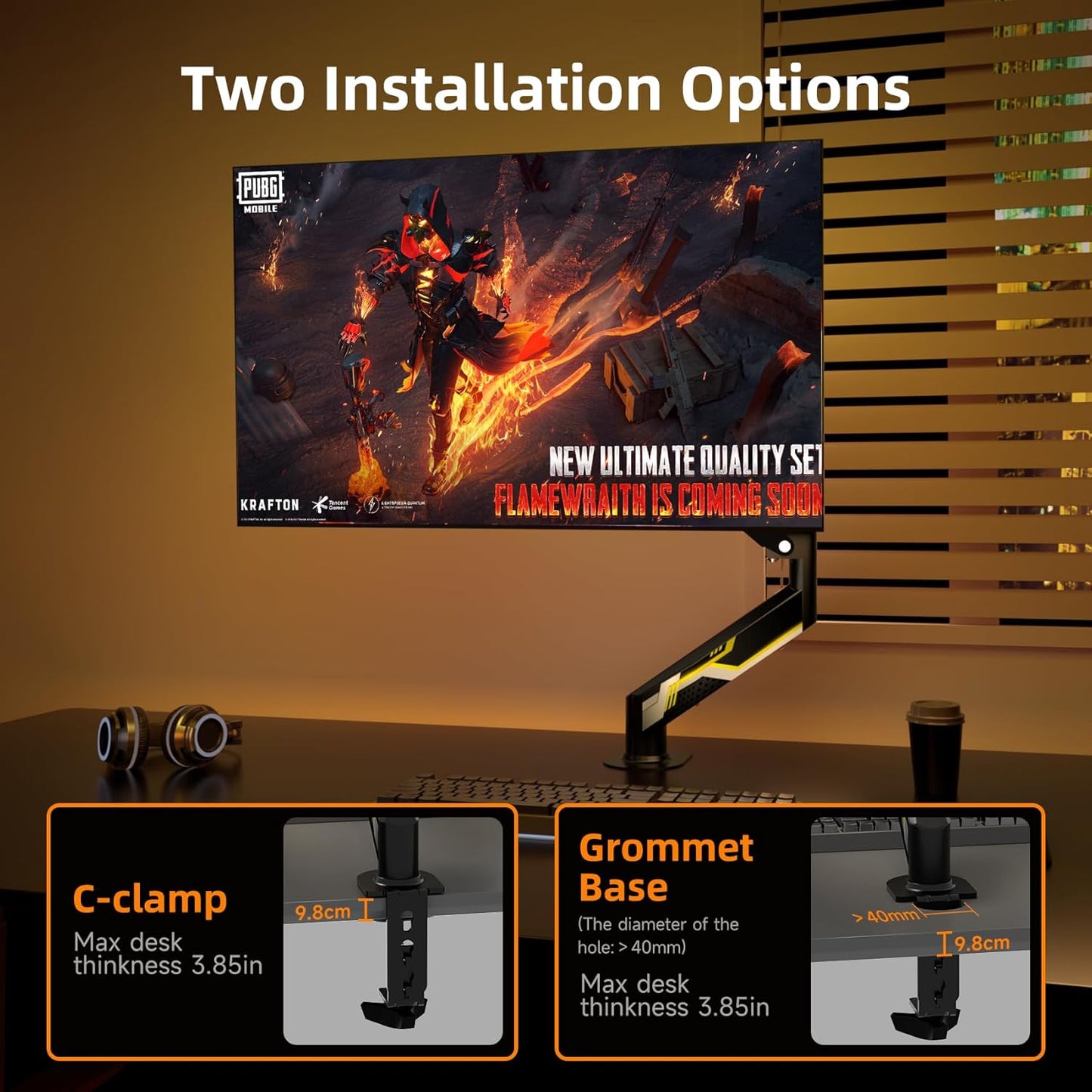 Suptek Monitor Mount Gas Spring Arm Desk Mount Stand - Fully Adjustable, Fits 32 inch Monitors, Weight Capacity up to 22 lbs (MD8WY)