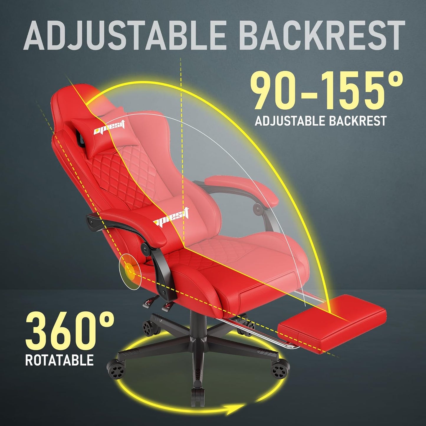 Gaming Chair,Ergonomic Computer Chairs for Adults with Footrest, PU Leather Office Chair with Adjustable Lumbar Support & Pocket Spring Cushion - Heavy Duty 400lb Capacity Gamer Chair (Red)