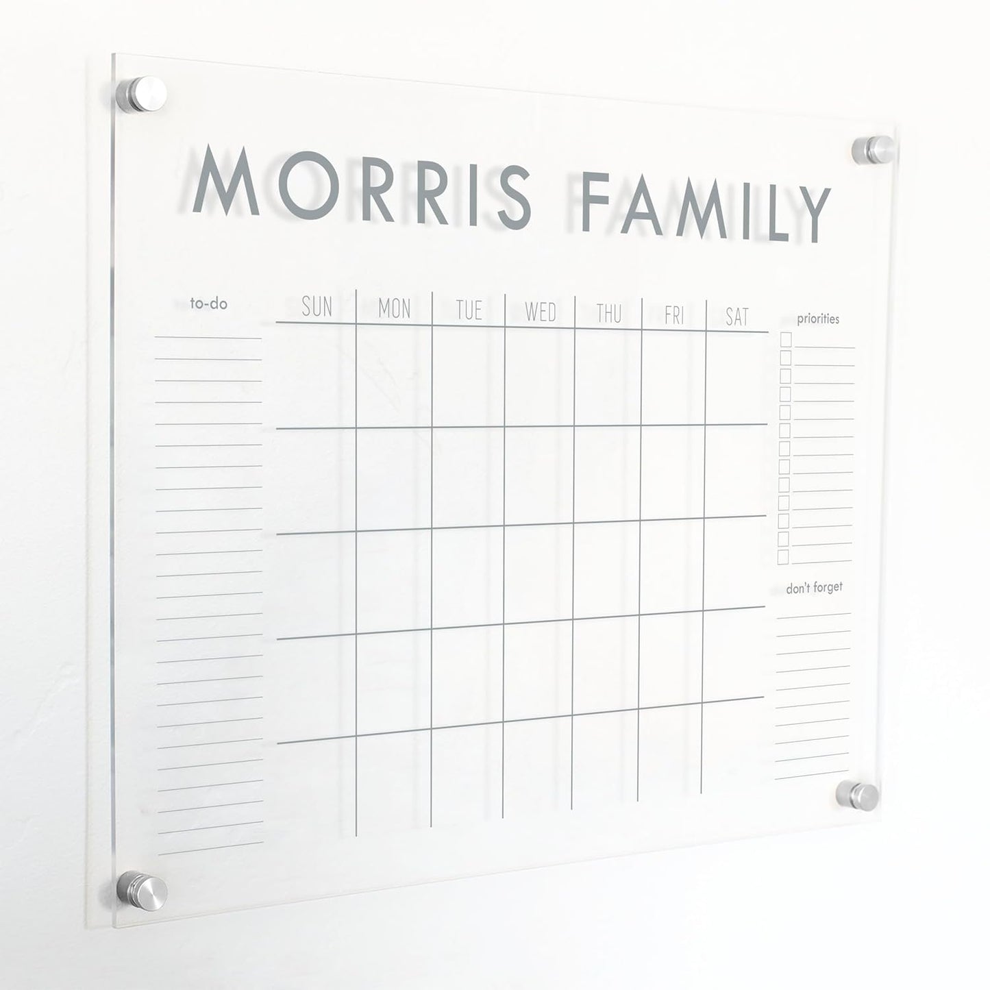 Personalized Clear Acrylic Calendar for Wall, Calendar Whiteboard for Wall, Dry Erase Wall Calendar, Wall Calendar Organizer System for Home (Block, Grey, 23"W x18.5"H)