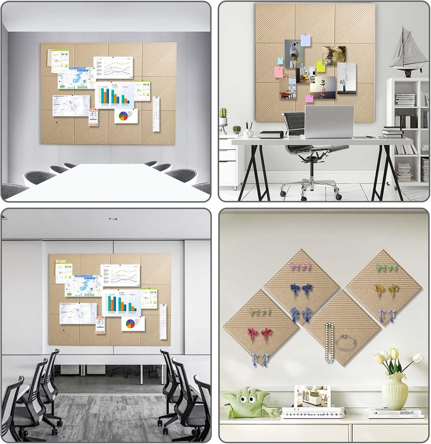 Large Cork Board for Walls 48"x 36", 12 Pack Felt Wall Tiles with Safe Removable Adhesive Tabs, Cork Board for Office,Pinboard Bulletin Board - Tan