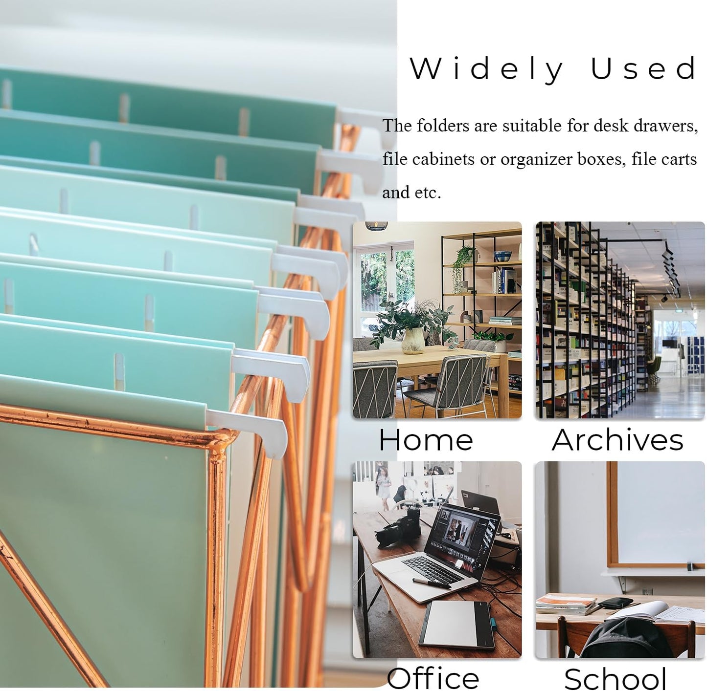 Y YOMA 6 Pack Gradient Hanging File Folders Letter Size Decorative Hanging Folder Pretty File Folder Organizer for Filing Cabinet Office Home with 1/5-Cut Adjustable Tabs, Teal Blue