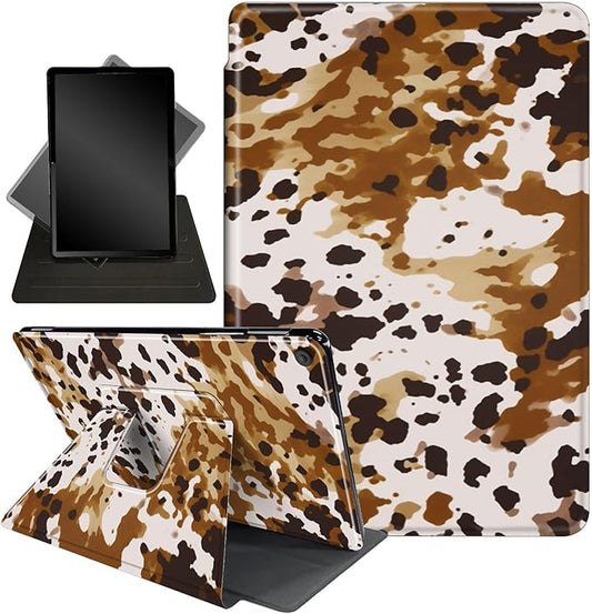 for Amazon Fire HD 10 Tablet (2017 and 2019 Releases,with 7th and 9th Generations) Case,360 Degree Rotating Stand Smart Protective Cover Case,for New Fire HD 10 10.1 inch,Brown Cow Pattern