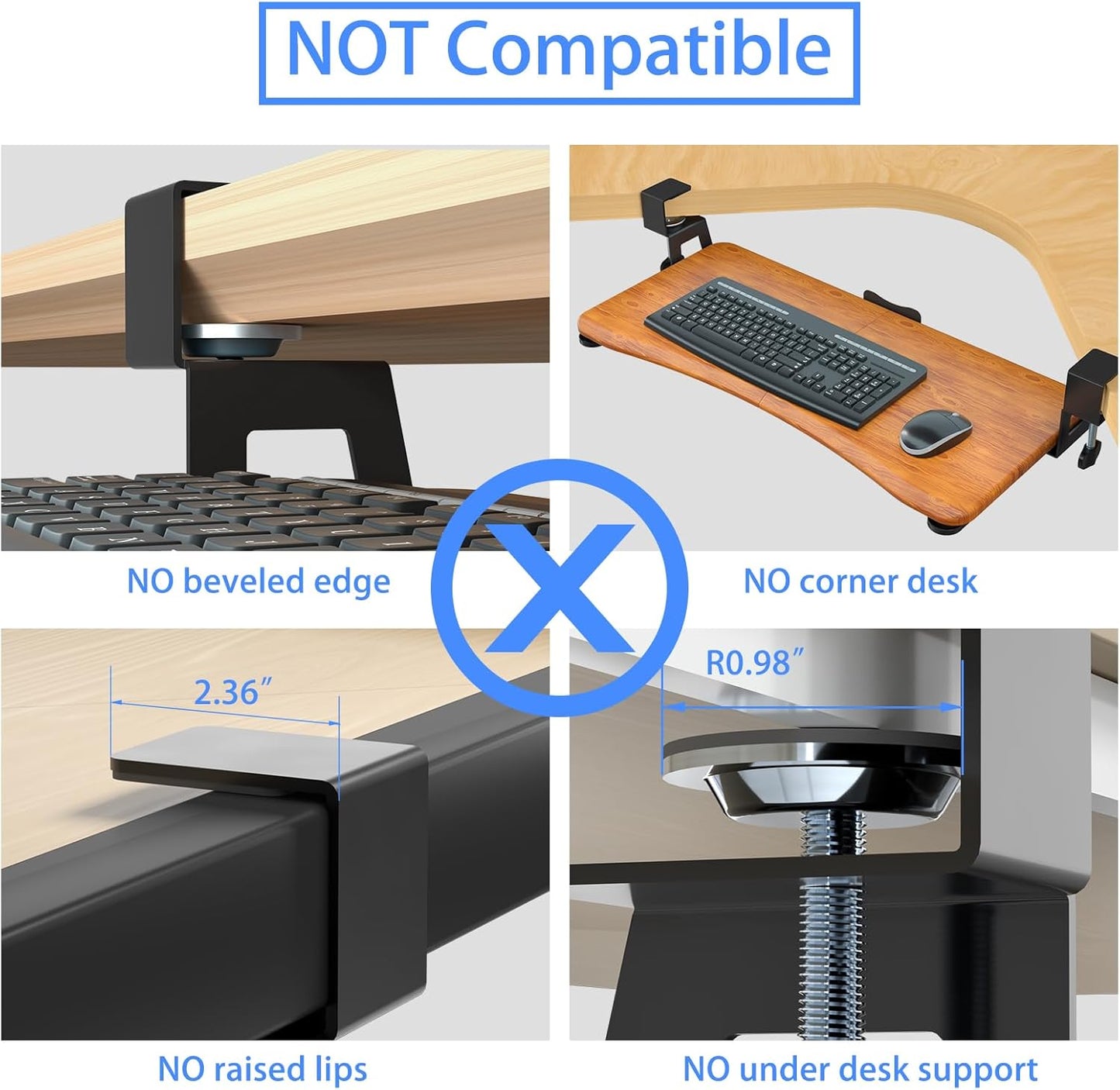 suptek Keyboard Tray Under Desk Pull Out with C Clamp Mount, Computer Keyboard & Mouse Tray, 25.6 (30 Including Clamps) x 11.8 inch Slide-Out Platform Computer Drawer for Typing, Dark Wood, DSF1SM