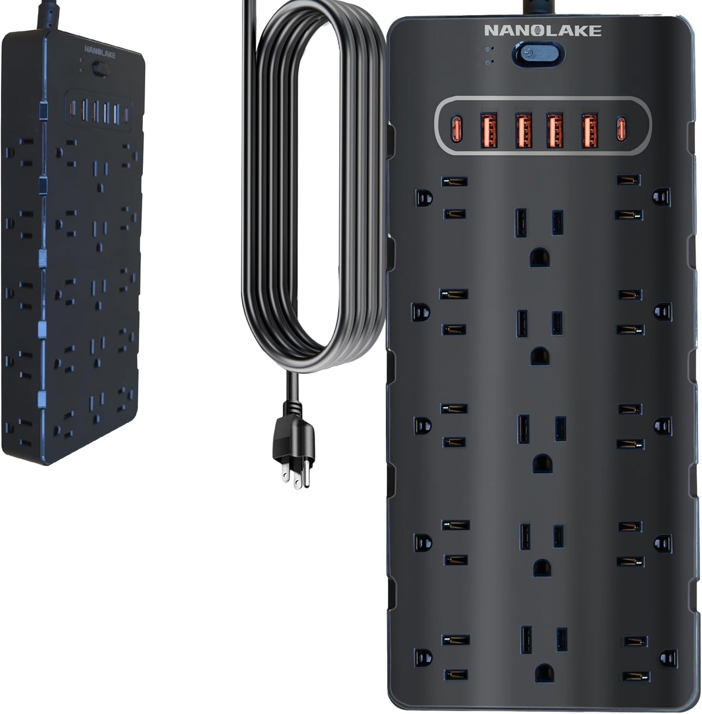 20 Amp Power Strip Surge Protector,Heavy Duty 12 Gauge 6.5 ft Extension Cord,25 AC Outlets,6 Fast USB Ports,4000 Joules,2500W/125V,Office Workshop Household Garage Black,Insurance Coverage.