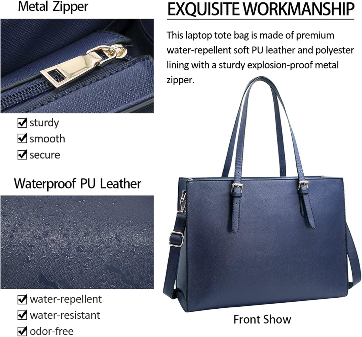 Laptop Bag for Women Waterproof Lightweight Leather 15.6 Inch Computer Tote Bag Business Office Briefcase Large Capacity Handbag Shoulder Bag Professional Office Work Bag Blue