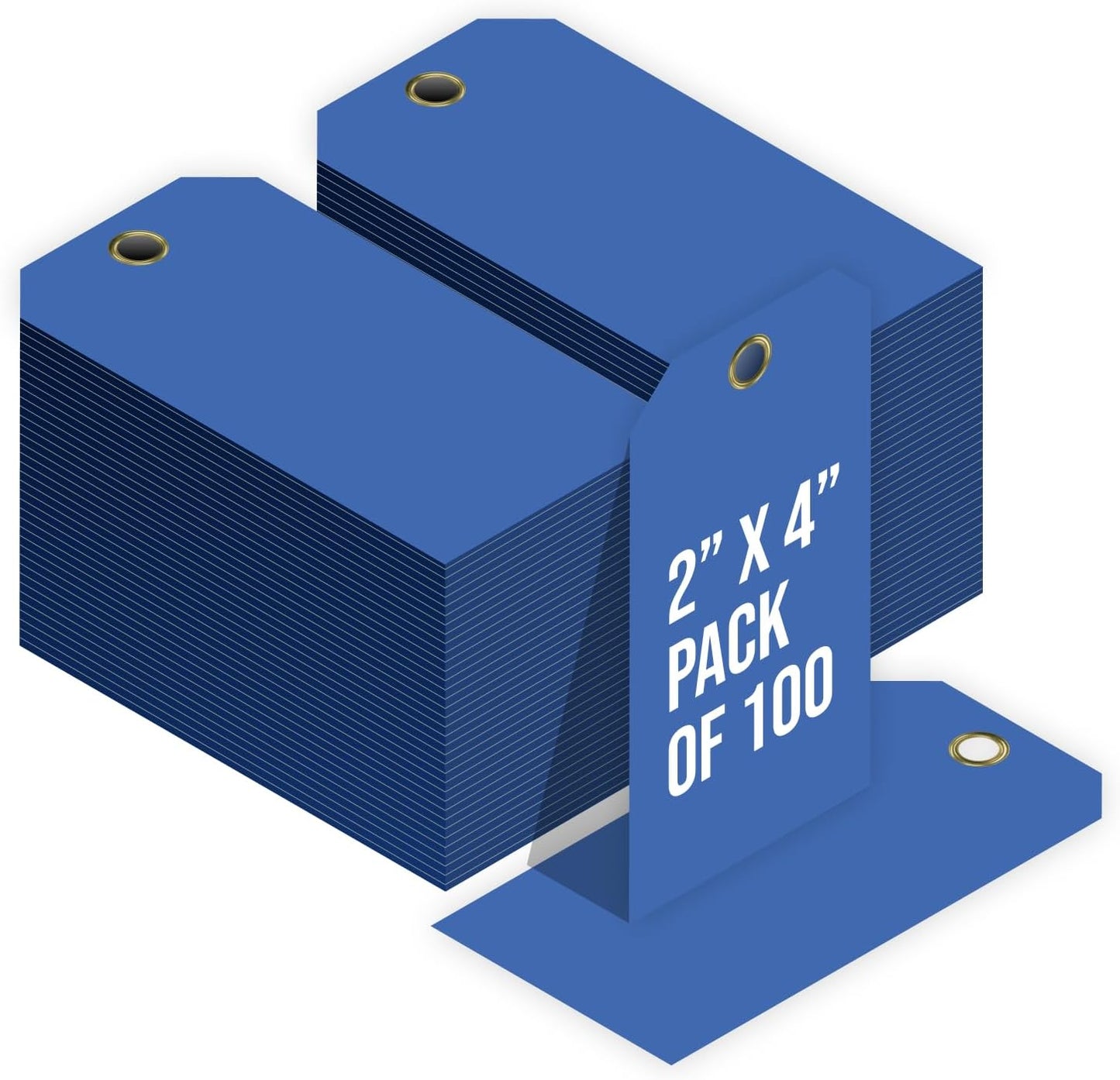 Tags 4 Less 15 Mil Waterproof Plastic Tags, Pack of 100 – 2” x 4” Heavy Duty Plastic Tags for Labeling, Outdoor Tagging, Equipment Labeling, Luggage, Valves & More (Dark Blue)