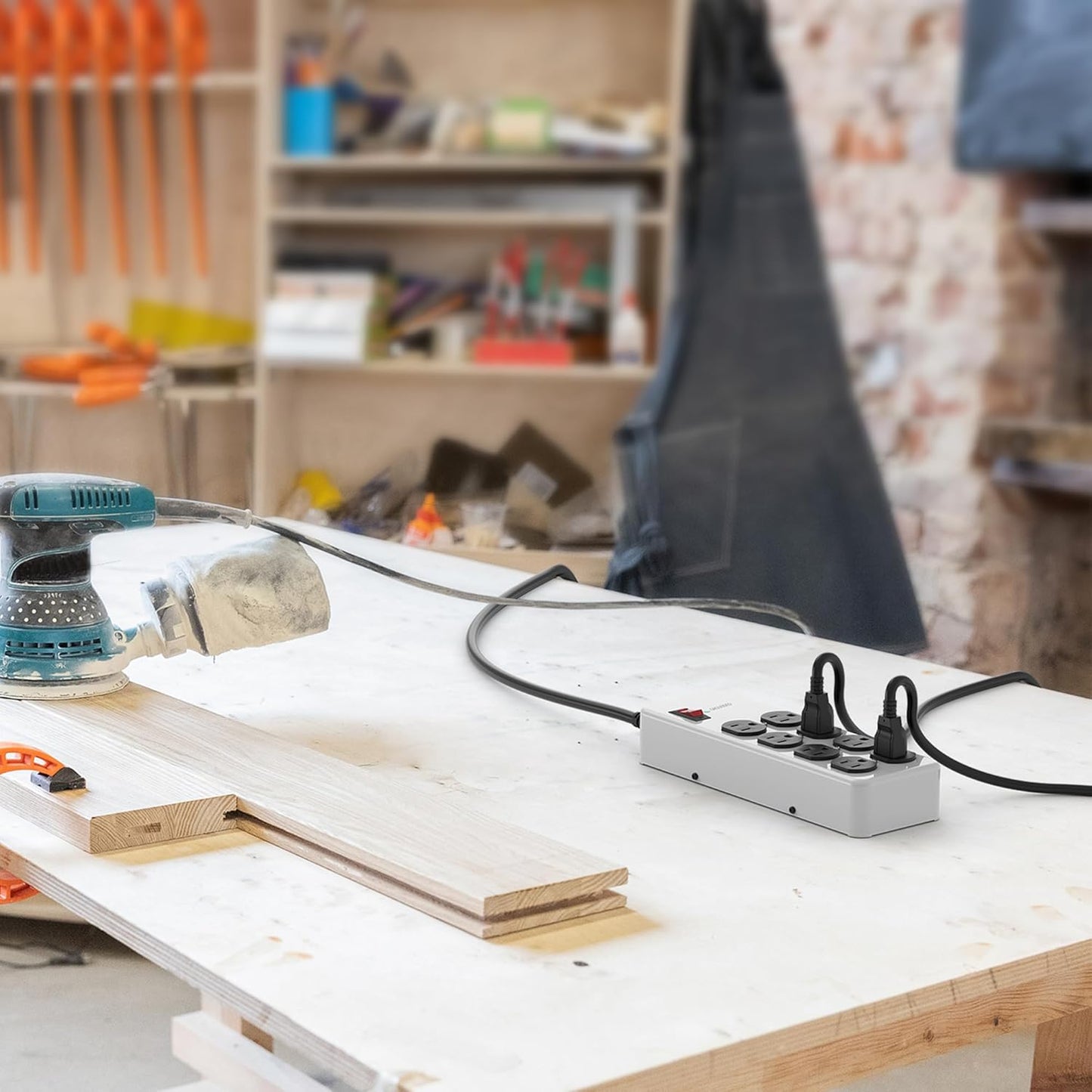 Heavy Duty Power Strip,Industrial Heavy Metal Case Surge Protector,8 AC Outlets,15Amp,2700 Joules,Protected' Indicator,14 Gauge Cord (Grey, 10FT Length)