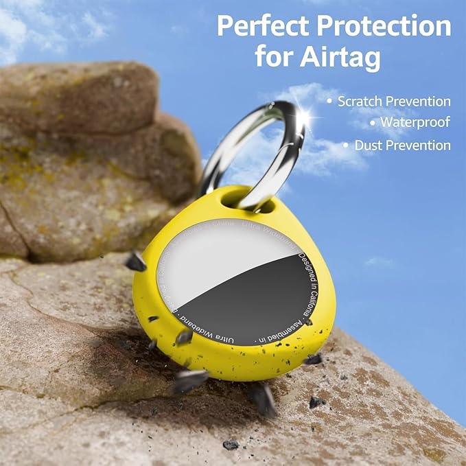 for AirTag Keychain Holder with Wire Cable, Secure Lock Case for Air tag, Compatible with AirTags, Key Ring Chain Luggage, for Airtag Accessories for GPS Item Finder Tracker, Yellow