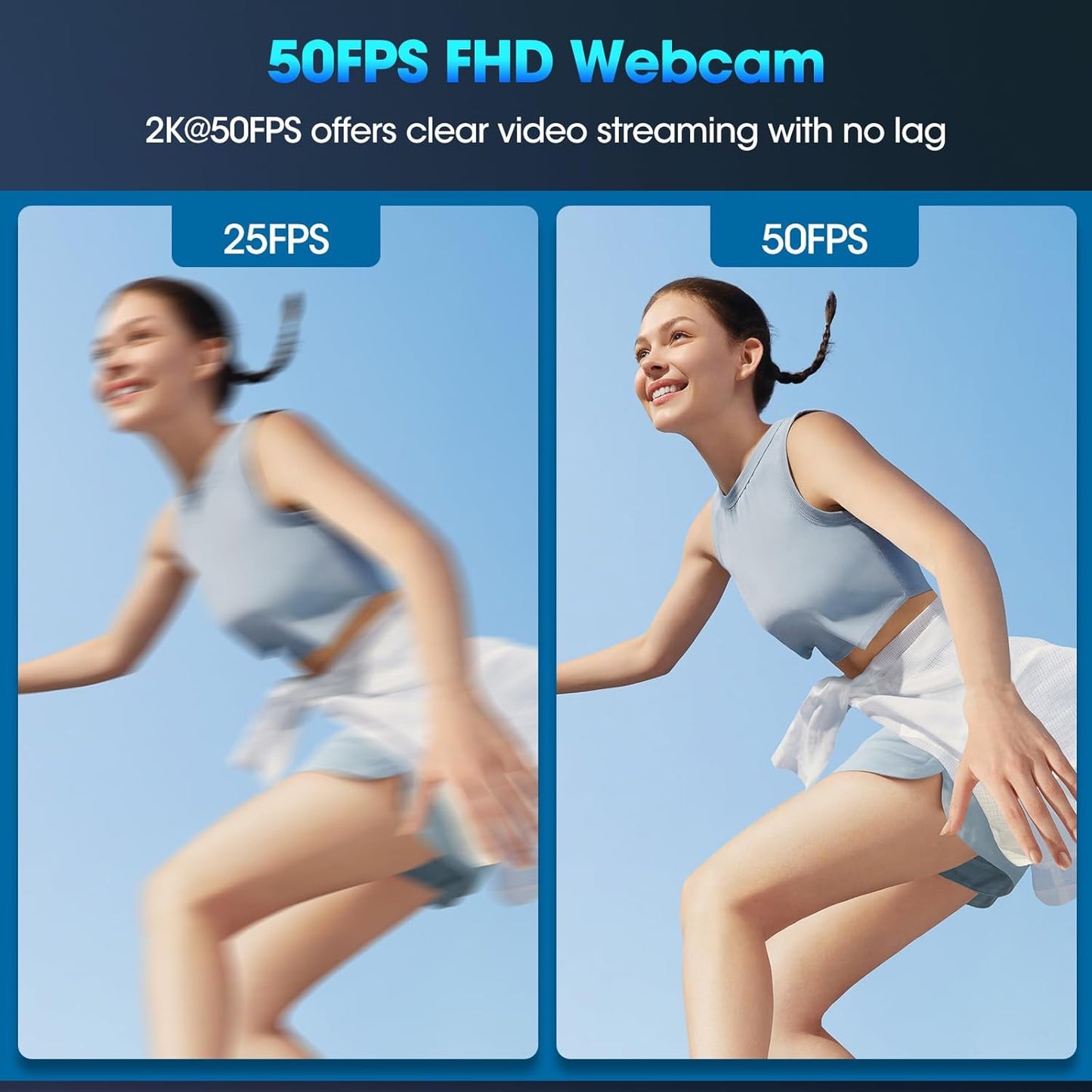 ToLuLu Streaming Webcam 2K 50FPS Web Cam, LED RGB Webcam with Microphone and Light, Autofocus Computer Camera with Cover and Tripod, Plug-Play USB Web cam for PC Desktop/MacBook Gaming Video Calling