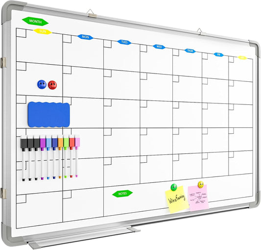 Polegas 24" X 36" Magnetic Dry Erase Board Whiteboard with Lines, Wall Hanging Monthly Calendar to Do List Schedule Board