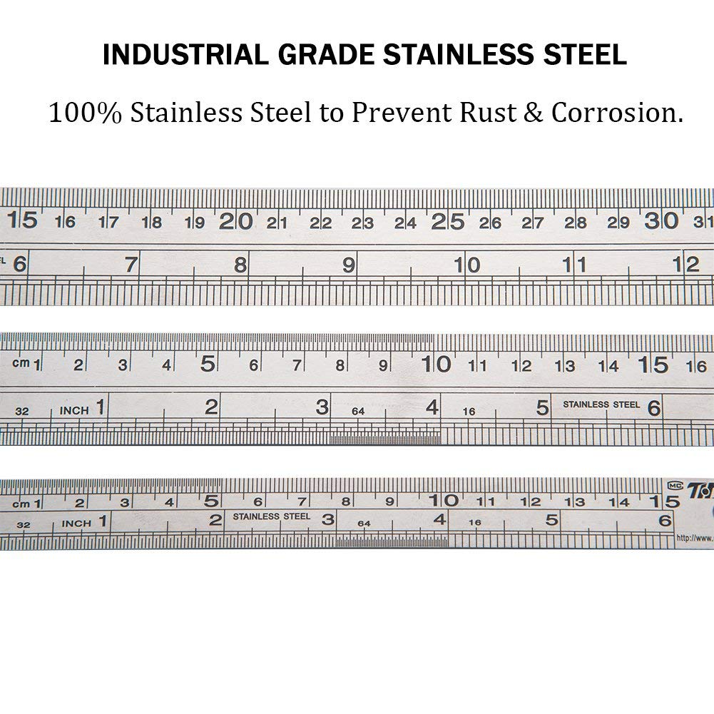 ZZTX Metal Straight Edge Ruler Set - Stainless Steel 6 Inch, 12 Inch, 16 Inch - Bulk Set of 3