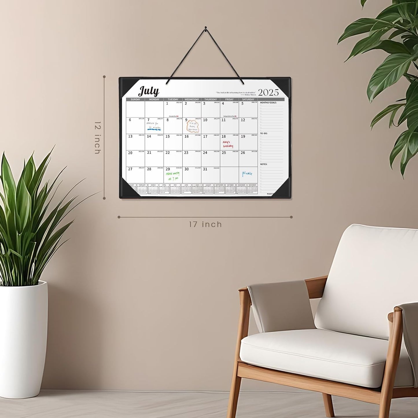 Ospelelf Desk Calendar 2025-2026 Wall Monthly Planner 12"x17" Leather Pad with Protective Cover 18 Months July 2025 to December 2026 Black