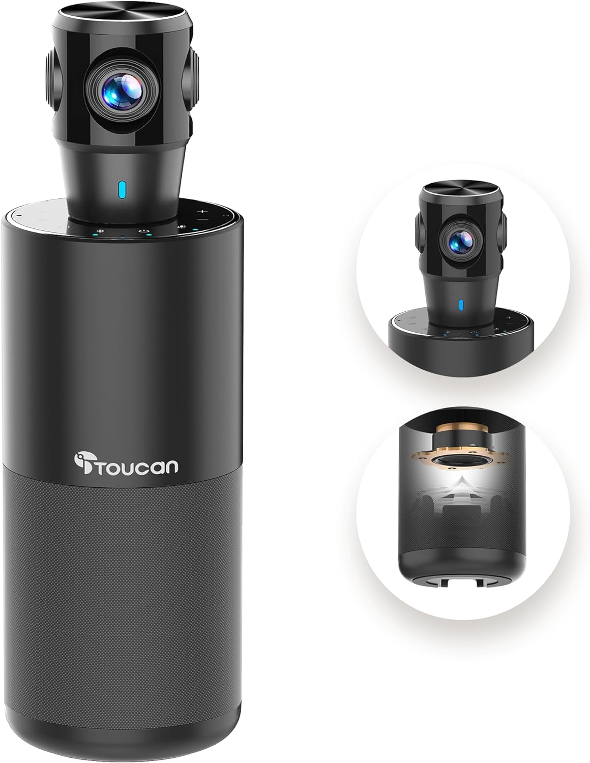 TOUCAN 360-Degree Video Conference Camera, 1080p HD Webcam with 4 Noise Reduction Mics, Speaker, AI Tracking, Works with Zoom, Google Voice, Microsoft Teams and More, for PC/Mac/Tablet