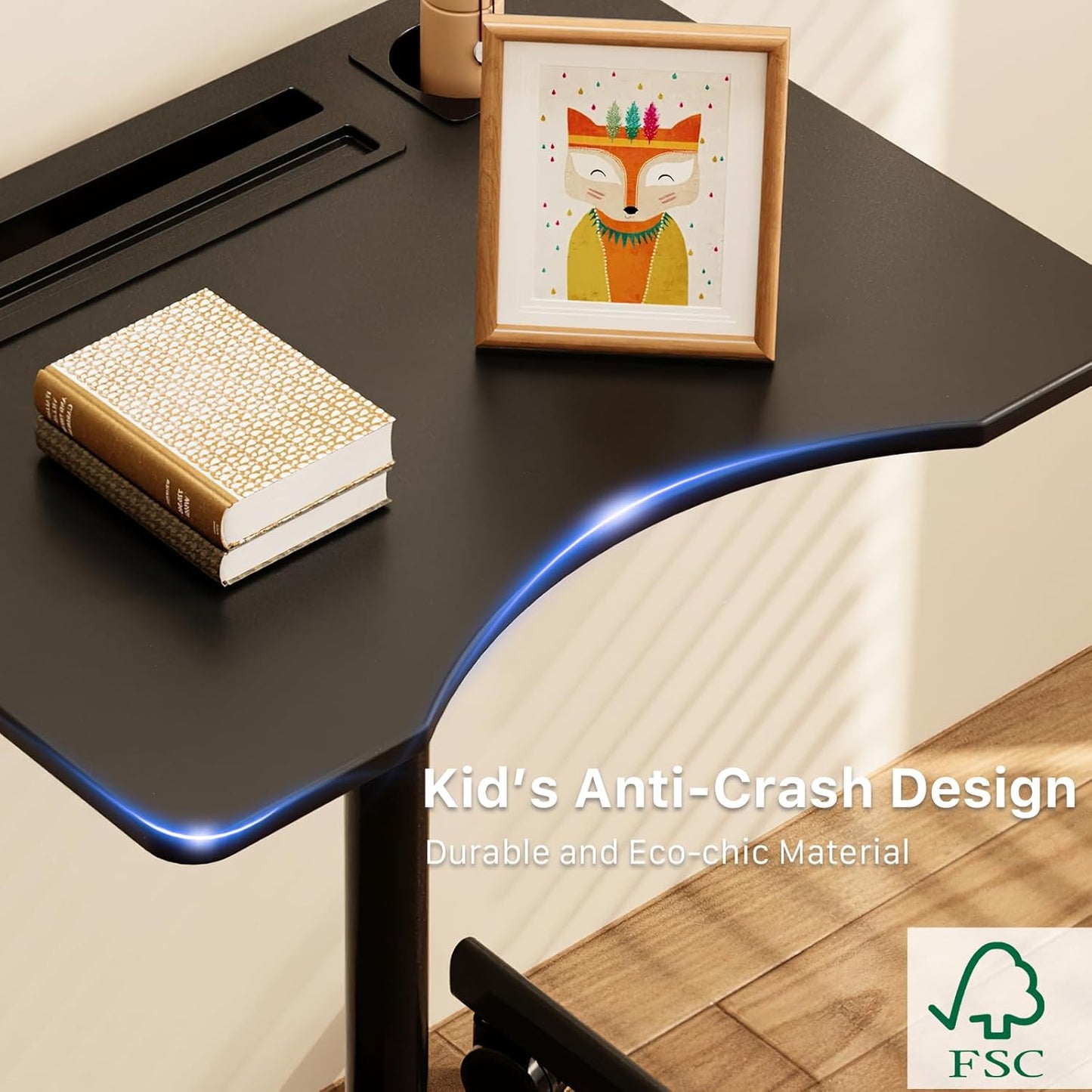 Mobile Standing Desk, 28 inch Rolling Standing Laptop Desk with Cup Holder, Mobile Desk Workstation with Wheels, Portable Computer Desk Cart with Hook for Home Office, Black