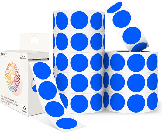 Blue 1 Inch Round Color Coding Dot Labels, 10 Rolls 10000 Dot Stickers in Dispenser Box - Permanent Adhesion, Vibrant Colors, Highly Visible