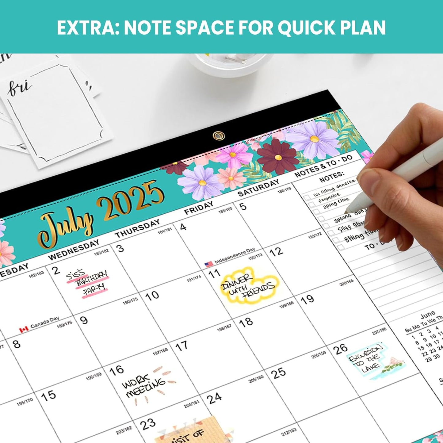 Comix 2025-2026 Floral Desk Calendar - 18 Month Desk Calendar (July 2025–Dec 2026) | 17"x12" Thick Paper with Classic Design for Office & Home