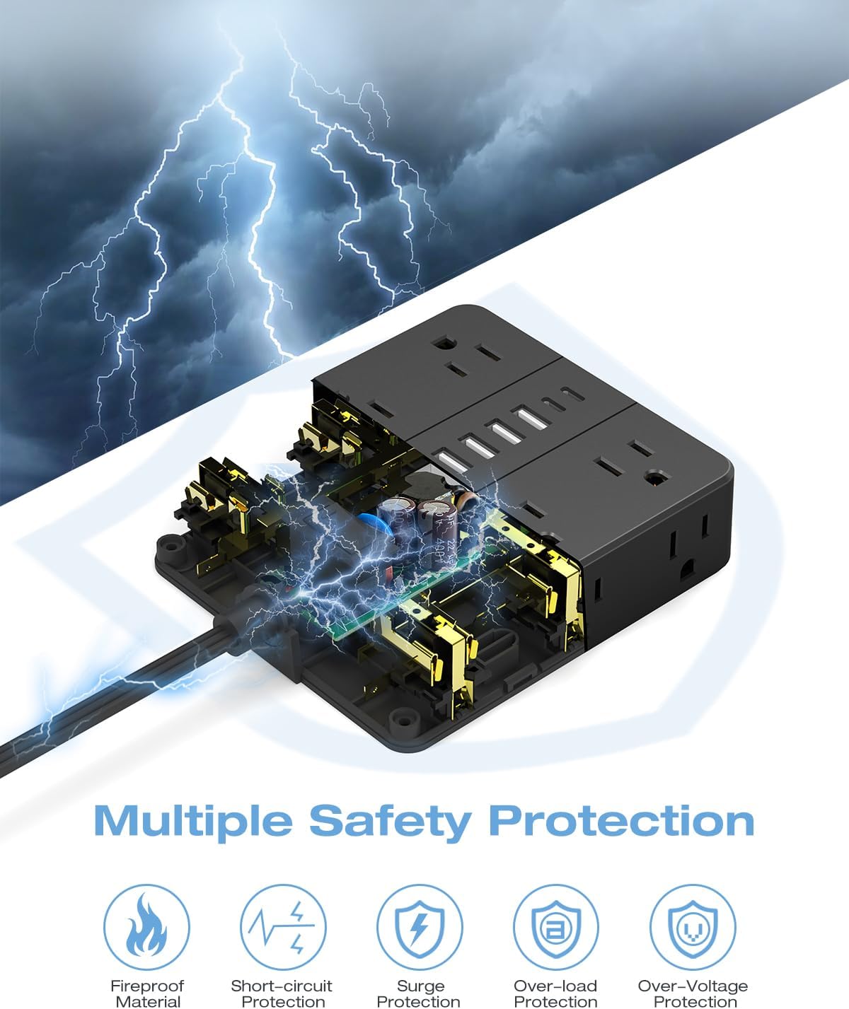 25FT Surge Protector Power Strip,12 AC Outlets with 6 USB Ports (2 USB-C), Flat Plug Extension Cord with Multiple Outlets, Wall Mount for Home Office,Dorm, Black