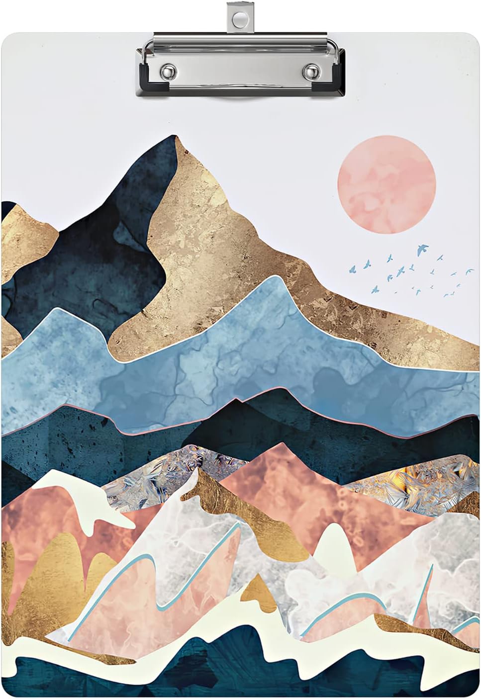 Cute Clipboard Wood Design Decorative A4 Letter Size Clip Boards for Classroom Office, Standard Size 9" x 12.5" with Low Profile Metal Clip - Abstract Scenery