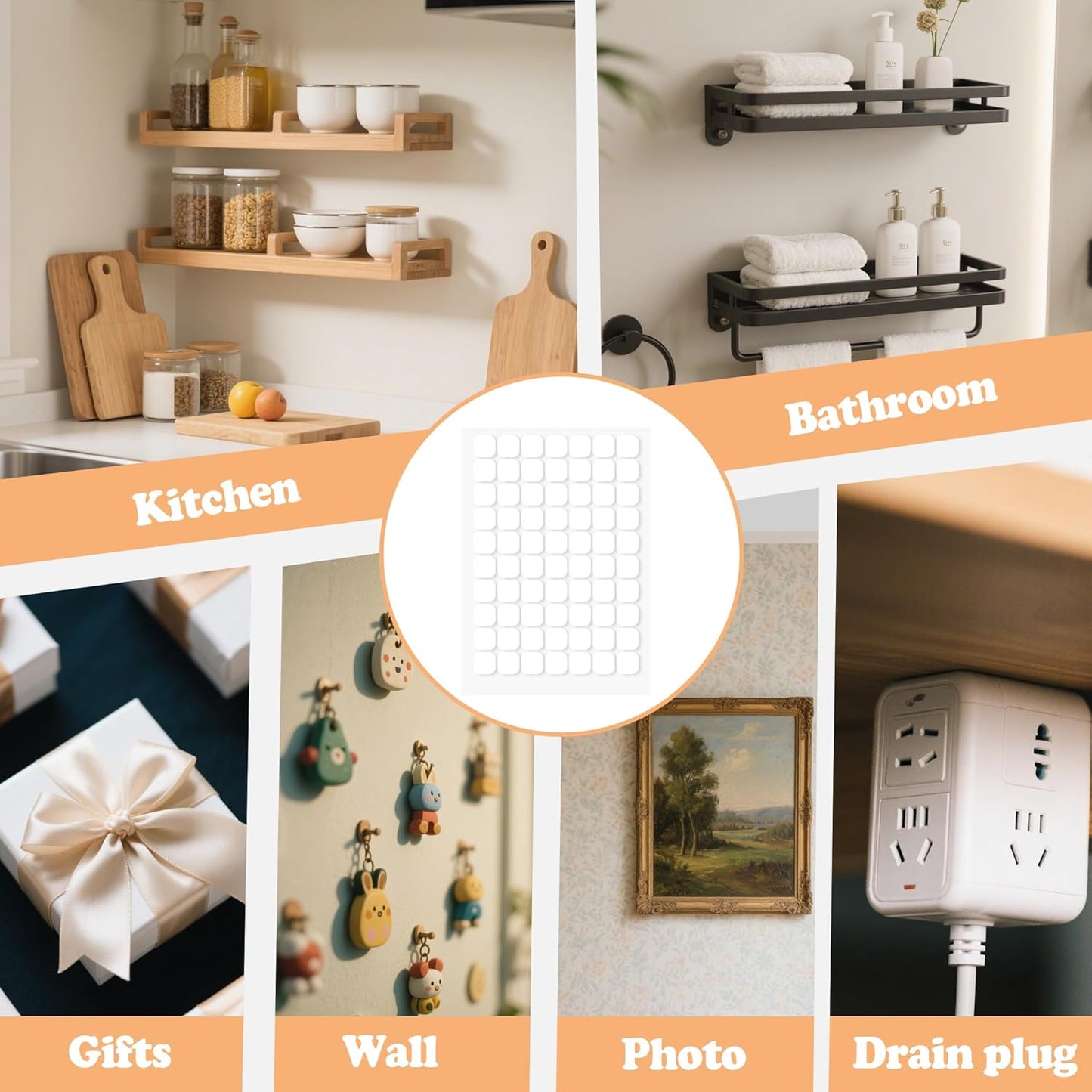 520PCS Double Sided Tape Removable Strong Adhesive Dots Heavy Duty Sticky Pads Putty No Traces Clear Sticky Tack for Picture, Poster, Art Craft, Decoration, Party Office Supplies