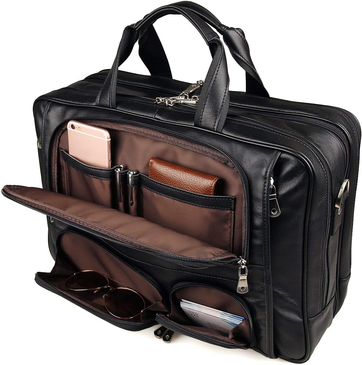 Augus Business Travel Briefcase Genuine Leather Duffel Bags for Men Laptop Bag fits 15.6 inches Laptop