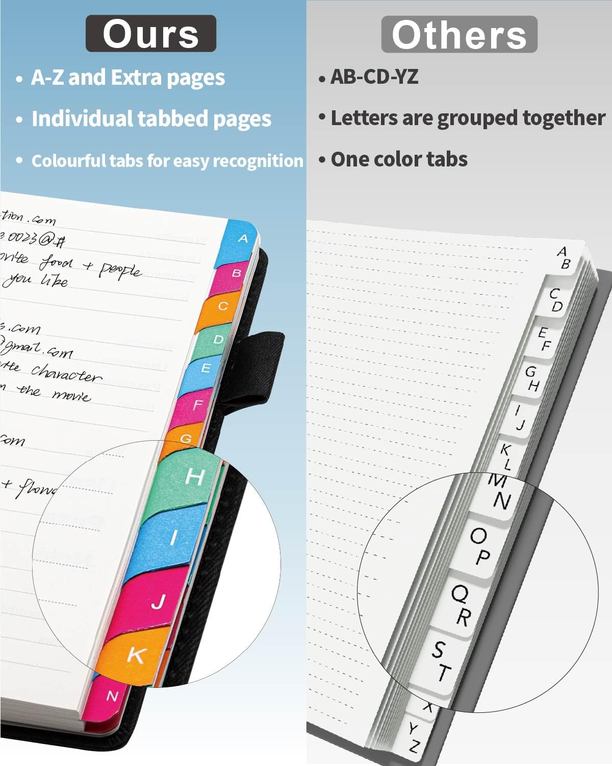 Password Keeper Book with Colorful Alphabetical Tabs, Hardcover Password Log-book for Internet Password and Website Address, 5.8"×8.4" Password Notebook for Home Office (Black)