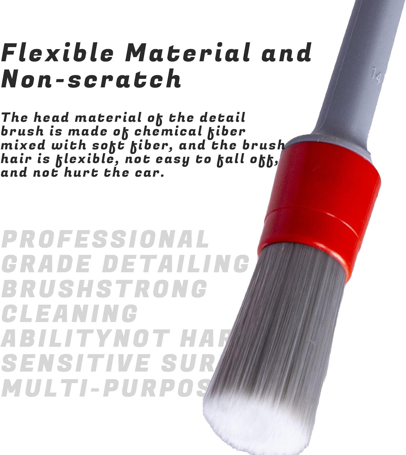 Detailing Brush Set - 5 Different Sizes Premium Natural Boar Hair Mixed Fiber Plastic Handle Automotive Detail Brushes for Cleaning Wheels, Engine, Interior, Air Vents, Car, Motorcy Grey