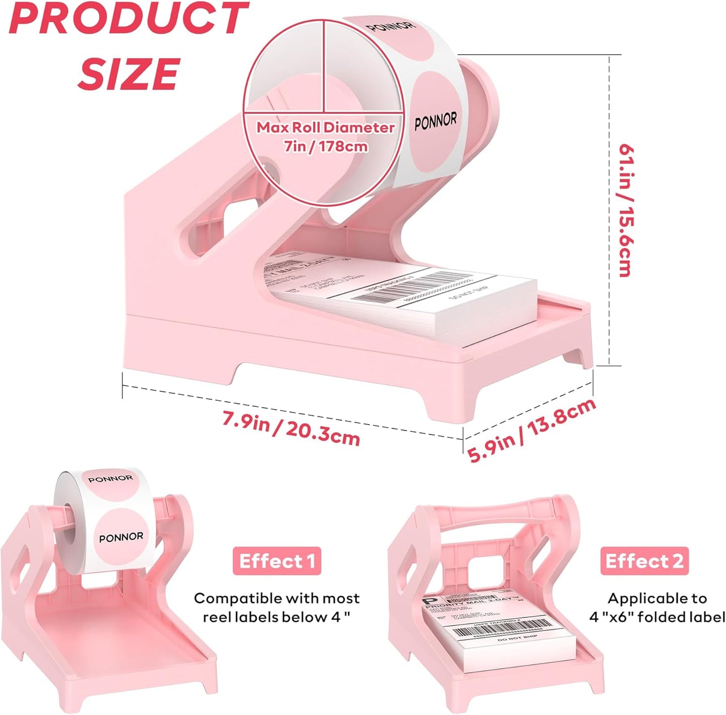 PONNOR Label Holder Thermal Label Holder for Rolls and Fanfold Labels Shipping Label Stand Desktop Printer DIY Accessory Supplies for Home, Office (Pink)