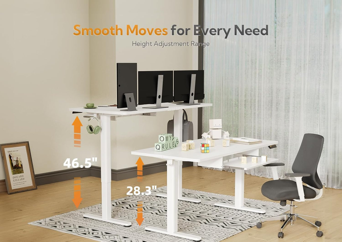 Claiks Standing Desk with Keyboard Tray, Electric Standing Desk Adjustable Height, 48x24 Inches Sit Stand up Desks with Splice Board, Raising Desks for Home Office, White