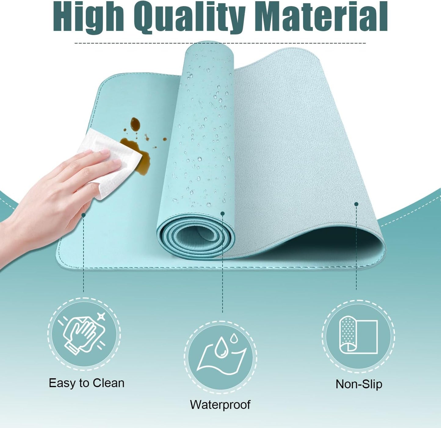 Large Desk Pad 47.2" x 17", Leather Desk Mat Protector, Non-Slip PU Leather Desk Blotter Pad, Large Mouse Keyboard Mat, Waterproof Desk Cover Pad for Office & Home(Aqua Frost Blue)