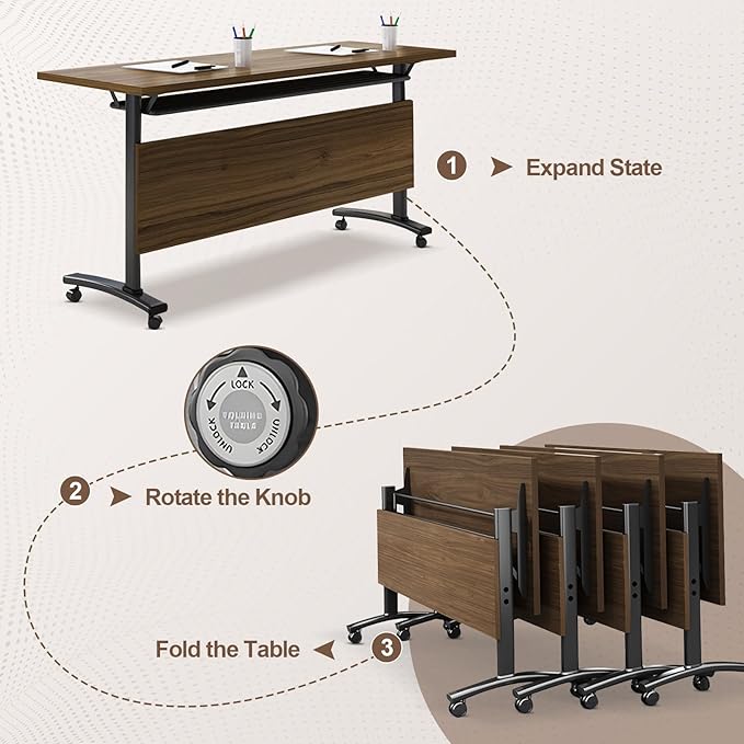 Folding Conference Room Table, Modern Conference Tables with Wheels, Large Rectangular Mobile Training Tables for Office Classroom, Foldable Modular Boardroom Seminar Table Walnut (4pack L70.9in)