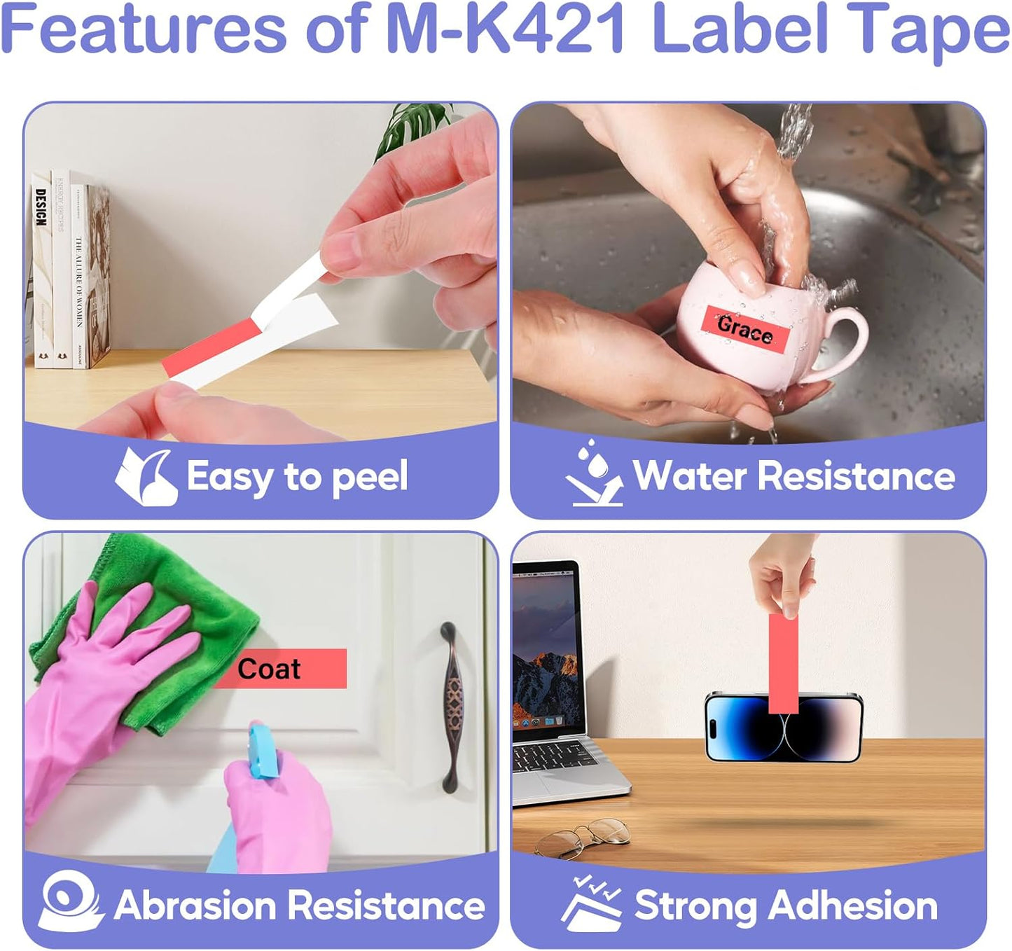 NineLeaf 4 Pack Compatible for Brother P-Touch M Label Tape MK421 M-K421 M421 Black on Red 3/8" (9mm) x 26.2ft (8m) Labeling Refill Cartridge Work in PT-45M PT-65 PT-70 PT-80 PT-M95 Label Maker