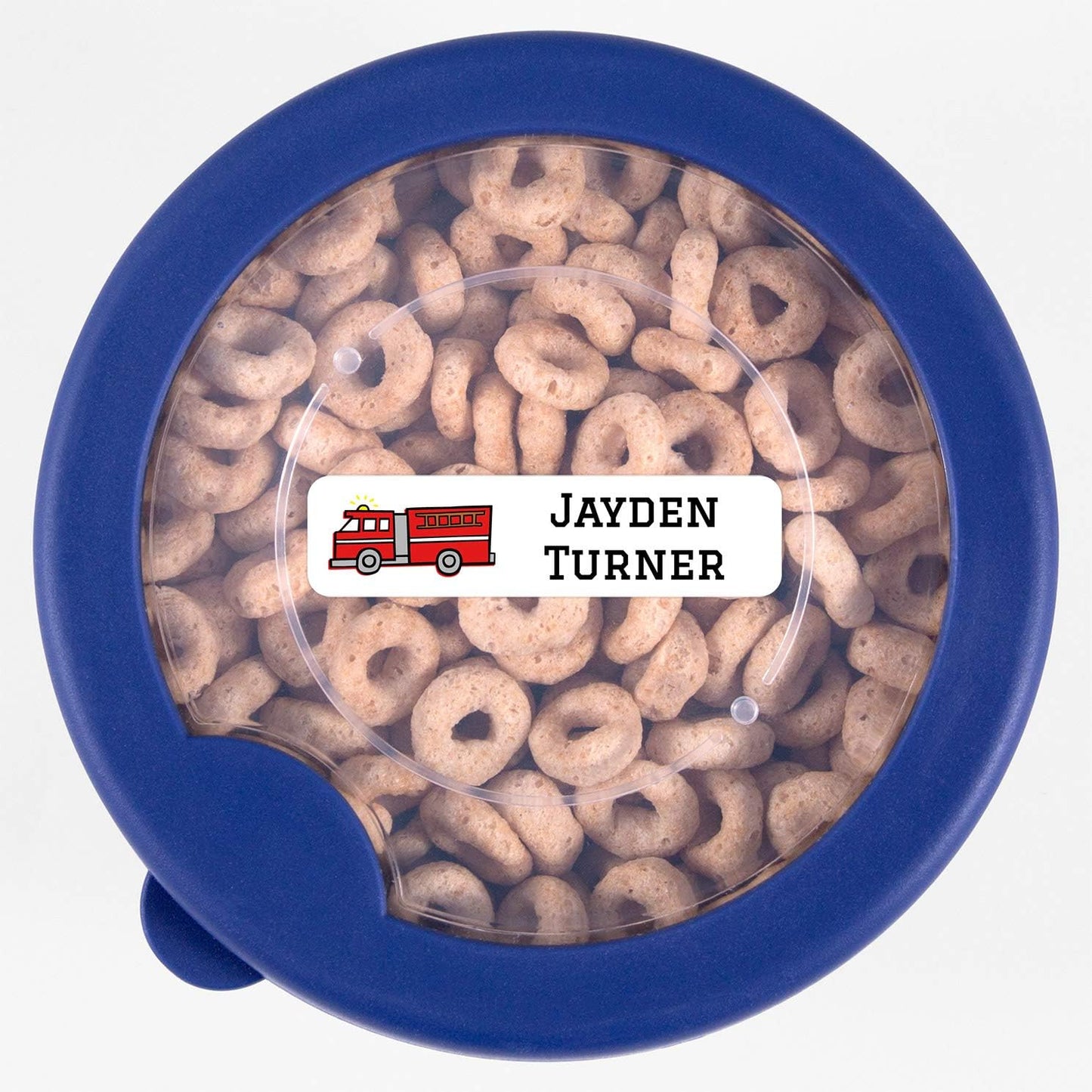 Name Bubbles - Custom Small Rectangle Name Labels for Kids (64 Labels) - Personalized Waterproof Name Stickers for Daycare, Lunch Boxes, Water Bottles, Shoes, School Supplies, & Camp (Fire Truck)