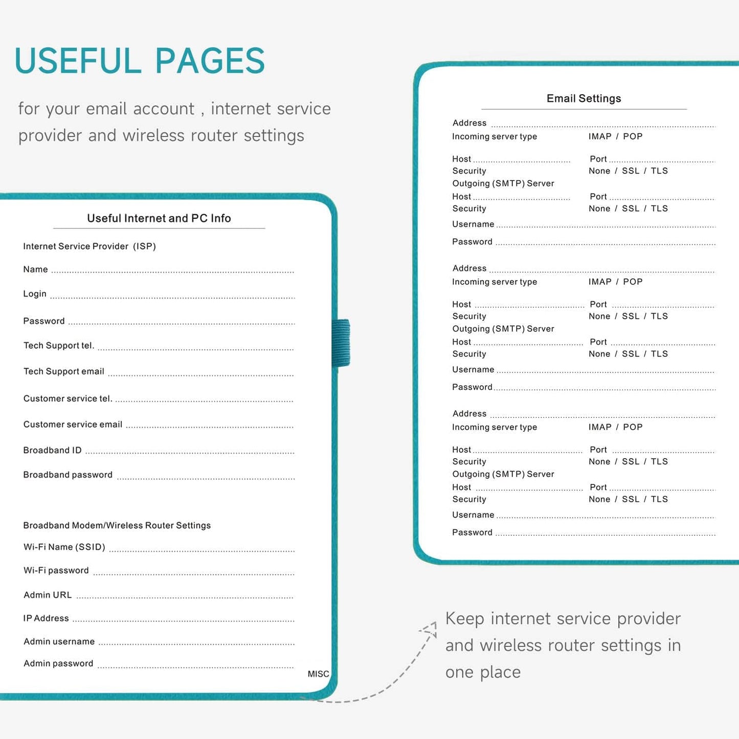 Password Book with Alphabetical Tabs – Hardcover Internet Address & Password Organizer – Password Keeper Notebook for Computer & Website – 5.2 x 7.6" Log-in Password Journal w/Thick Paper (Turquoise)